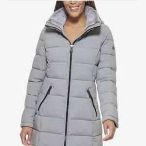 Andrew Marc Long Puffer Jacket Blue Grey